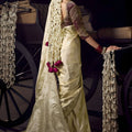 Off White Banarasi Silk Saree Rich Gold Zari Buti Weaving Traditional Border