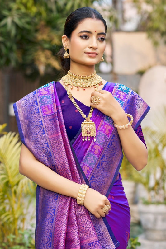 Royal Purple Silk Saree with Rich Zari Border Intricate Designer Pallu