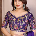 Royal Purple Silk Saree with Floral Embroidered Border Designer Blouse