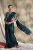 Teal Blue Satin Saree with Printed Designer Blouse Festive Wear
