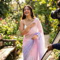 Peach Aqua Blue Ombre Designer festive Saree