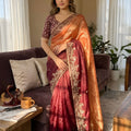 Wine Copper Designer Silk Saree with Heavy Embroidered Border