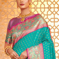 Turquoise Banarasi Silk Saree Blouse Piece Elegant