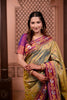 Olive Green Paithani Silk Saree with Contrast Magenta Zari Border