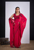 Rani Pink Organza Silk Saree Black Floral Embroidery Designer Saree
