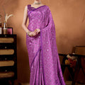 Purple Bandhani Print Saree with Mirror Work Designer Saree
