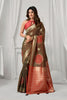 Brown Kanjivaram Silk Saree Red Zari Border Traditional Wear Saree 