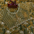 Olive Green Organza Saree Heavy Sequins Embroidery Designer Blouse