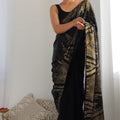 Designer Black Saree with Gold Party Wear Georgette Saree