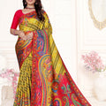 Mustard Yellow Multicolor Printed Saree with Paisley Design Saree