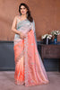 Peach and Sky Blue Embroidered Organza Silk Saree Designer Border