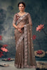 Chocolate Brown Designer Saree with Floral Embroidered Lace Border