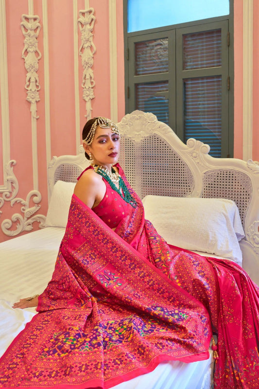 Traditional Red Bandhej Silk Saree Designer Blouse Festive Wear