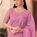 Dusty Pink Georgette Saree Embroidered Border Designer Blouse