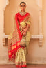 Cream Red Patola Print Silk Saree Traditional Gujarati Designer Border