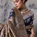 Royal Blue Banarasi Silk Saree Gold Zari Border Floral Weaving Saree