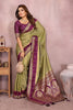 Olive Green Banarasi Silk Saree  Purple Zari Woven Border Rich Pallu