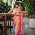 Orange Pink Ombre Sequins Saree Pink Border Designer Party Wear