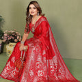 Bridal Red Banarasi Silk Saree with Rich Zari Weaving Blouse Piece