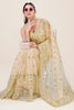 Cream Gold Net Saree Heavy Sequins Embroidery Work Designer Blouse