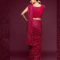 Designer Wine Pink Style Georgette Sequin Saree with Blouse