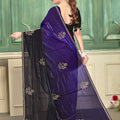 Purple Black Velvet Embroidered Saree with Designer Blouse