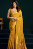 Mustard Yellow Soft Silk Saree with Floral Embroidery Gold Zari Border 