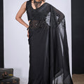 Black Organza Saree with Floral Embroidery Designer Saree
