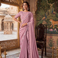 Dusty Rose Pink Saree with Embroidered Designer Border and Blouse