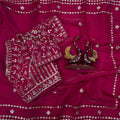 Designer Rani Pink Georgette Saree Heavy Embroidered Border Sequins Work