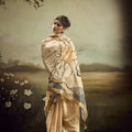 Beige Linen Silk Saree with Abstract Digital Print Designer Tassel Pallu