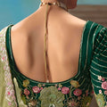 Pista Green Designer Saree with Floral Border Contrast Blouse