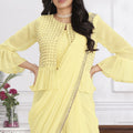 Lemon Yellow Ready-to-Wear Saree Designer Pleated Pallu Embellished Blouse