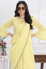 Lemon Yellow Ready-to-Wear Saree Designer Pleated Pallu Embellished Blouse