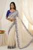 Off White Organza Saree with Blue Embroidered Border