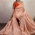 Peach Banarasi Silk Saree with Zari Weaving Rich Designer Pallu