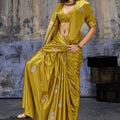 Premium Mustard Gold Banarasi Silk Saree Rich Zari Woven Border