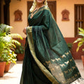 Dark Green Kanjivaram Silk Saree Gold Zari Border Traditional Motif Pallu