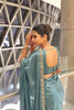 Premium Teal Blue Organza Silk Saree Embroidered Floral Border