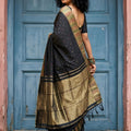 Black Silk Saree with Golden Zari Border Traditional Buti Design