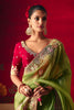 Light Yellow Floral Embroidered Silk Saree with Contrast Maroon Blouse