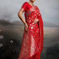 Red Banarasi Silk Saree with Heavy Gold Zari Work Designer Saree