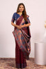 Wine Paithani Silk Saree with Blue Zari Border Traditional Saree