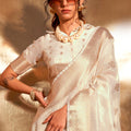 White Banarasi Silk Saree with Zari Woven Border Floral Pallu