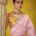 Pink Organza Saree with Embellished Border Designer Blouse