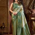 Olive Green Gold Silk Saree Floral Zari Weaving Saree 
