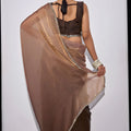 Brown Satin Silk Saree with Designer Border and Blouse