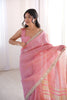 Elegant Pink Linen Designer Saree with Mirror Work Border