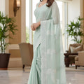 Mint Green Georgette Embroidered Saree with Designer Border