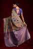 Grey Silk Banarasi Saree with Purple Contrast Border
